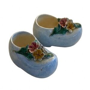 Vintage Italian Ceramic Baby Shoe Figurines Set of 2 Italy 350 Floral Planter